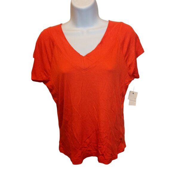 Ultra Flirt Tops - Ultra Flirt Double V-Neck Top Ribbed Orange Shirt Women's Sz.XL